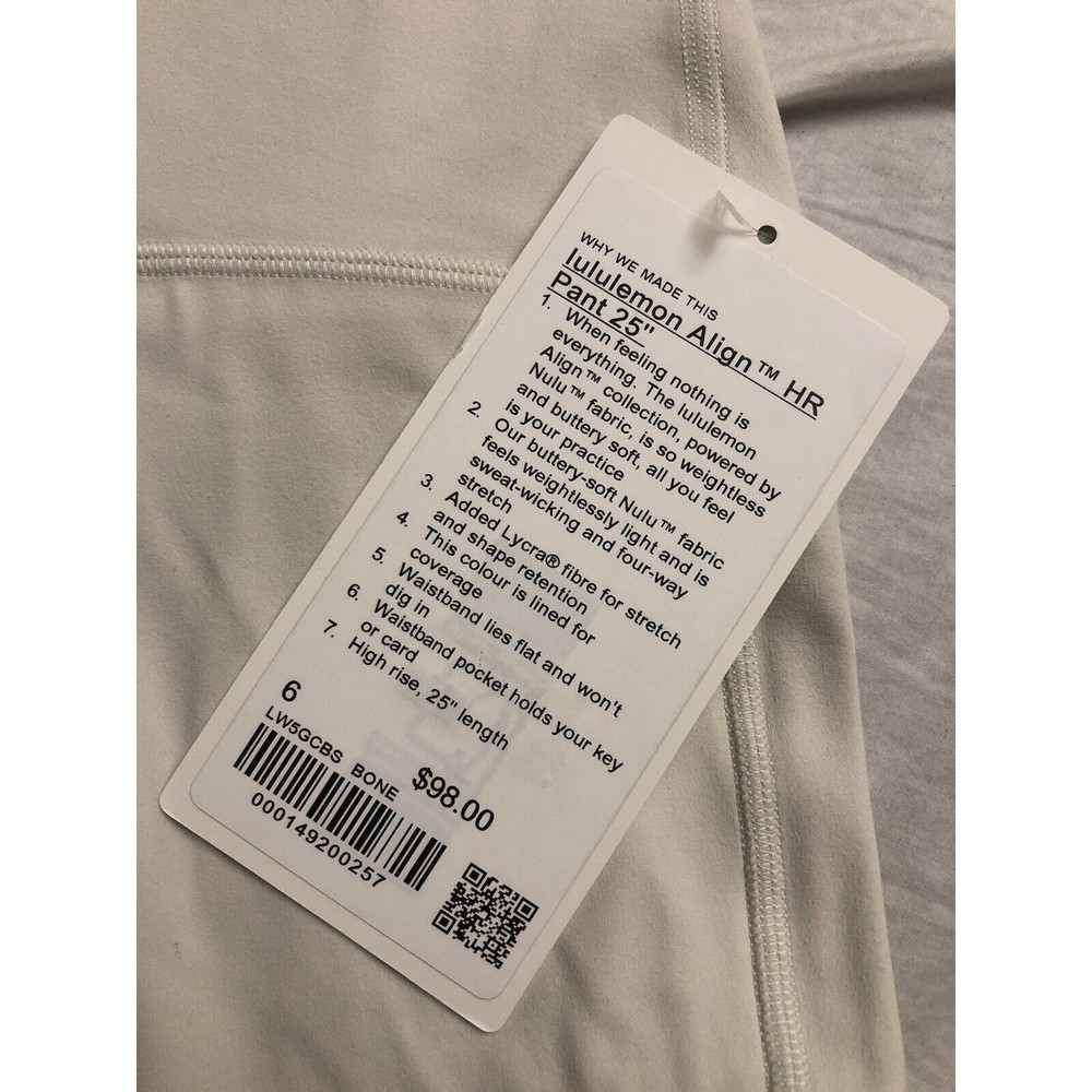 Lululemon Align HR Womens Legging 25” Color Bone White Size 6 $98 New w/tag - Picture 5 of 6